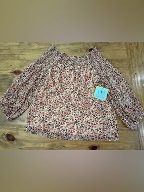 NWT CeCe Smocked Off The Shoulder Floral Blouse